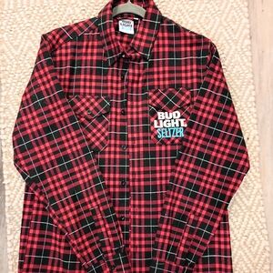 BUD LIGHT SELTZER SZ M NWOT UNISEX PLAID FLANNEL COTTON BUTTON DOWN NEW